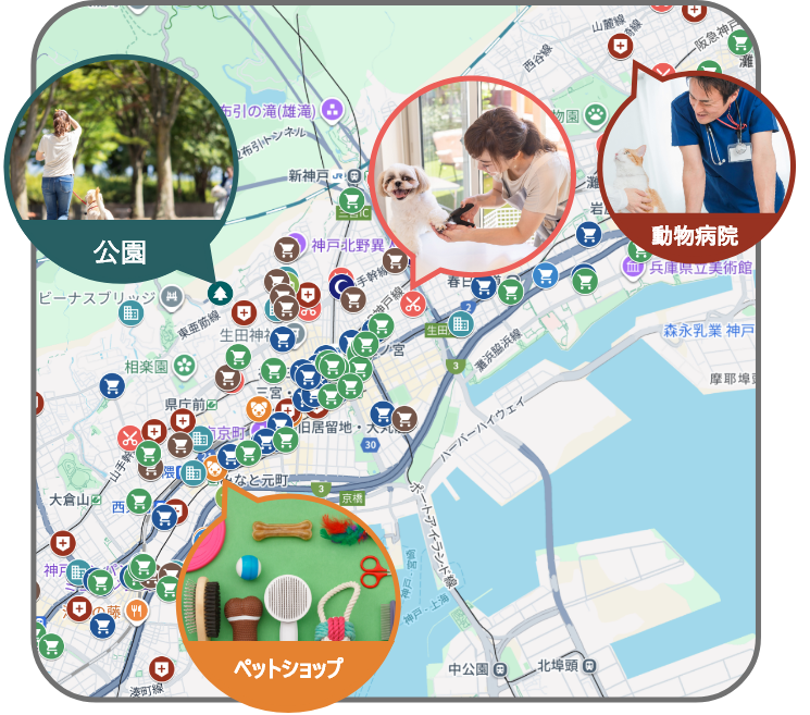 神戸市内のペット関連施設MAP